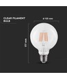 E27 6W LED globe lamp - Ø12,5 cm, Samsung LED-chip, filament
