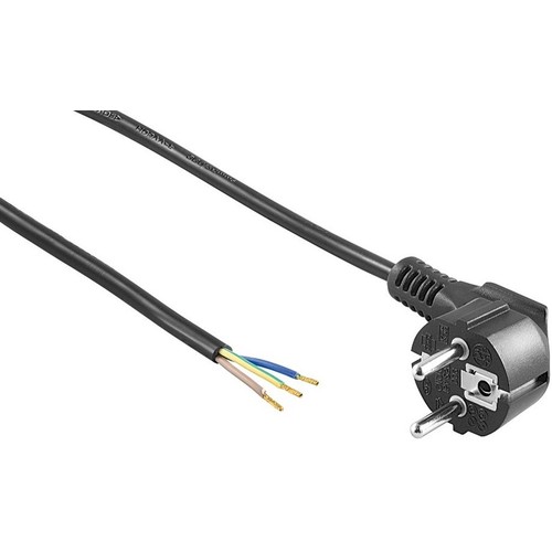 1,5 meter stroomkabel - 250V, IP20 binnen, Zwart, Schuko-stekker en gestripte draden, 16A