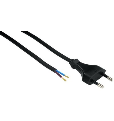 1,5 meter stroomkabel, 250V - IP20 binnenshuis, Zwart, Eurostekker en gestripte draden, 2,5A