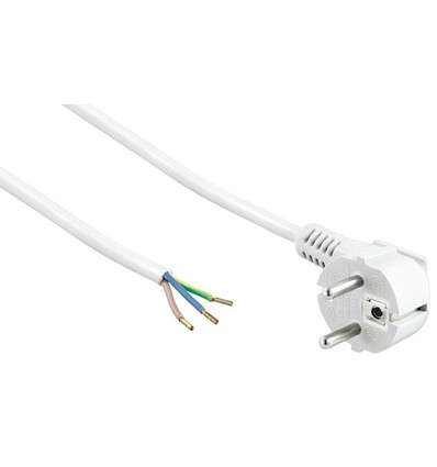 1,5 meter stroomkabel - 250V, IP20 binnenshuis, wit, Schuko-stekker en gestripte draden, 16A
