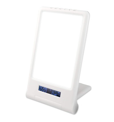 LED lichttherapielamp met timer/alarm - 18W, wit/blauw, 10.000 LUX, ingebouwde batterij