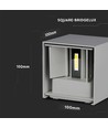 12W LED wandlamp - IP65 buiten, grijs, vierkant, verstelbare stralingshoek, incl. lichtbron