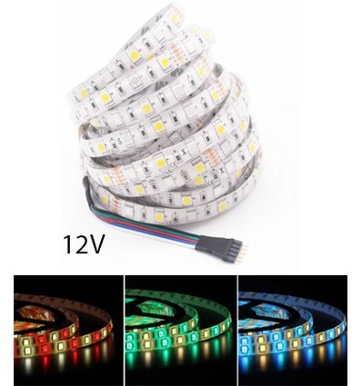 5m 12W/m RGB+WW LED-strip - 12V, IP65, 60 LEDs per meter