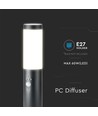 V-Tac zwarte tuinlamp - 45 cm, IP44 buiten, PIR sensor, E27 fitting, zonder lichtbron