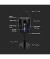 V-Tac zonnecel insectenlamp - Zwart, 3-in-1, IP24