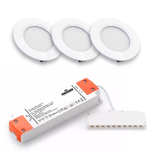 3 stuks Ø6,8cm Reco68 meubelspot dimbaar - Mat wit, incl. dimbare voeding