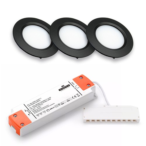 Set van 3 Reco68 meubelspots dimbaar - Zwart, incl. dimbare voeding