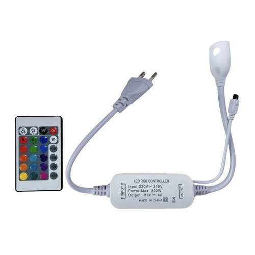 230V RGB CLIP-ON controller - Inclusief eindkap, voor 230V, geheugenfunctie, infrarood afstandsbediening, 50 m