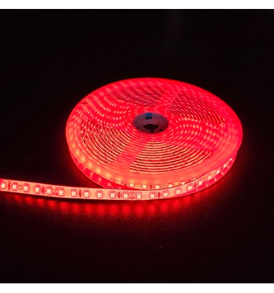 5m 10W/m Rode LED-strip - 24V DC, IP65, 120 LED's per meter