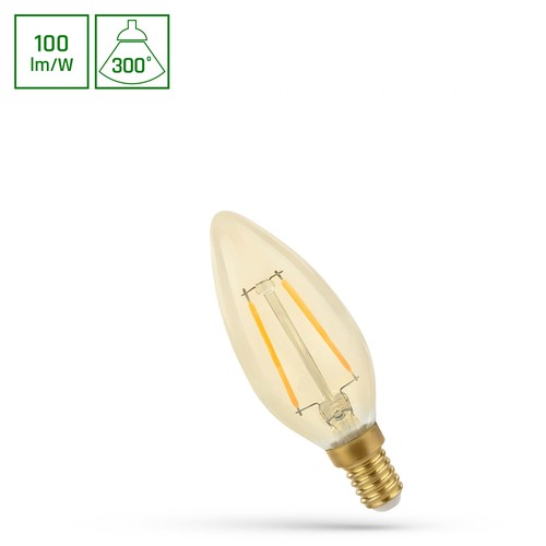 E14 5W LED kaarslamp - C35, filament, amberkleurig glas, extra warm