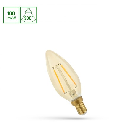 E14 5W LED kaarslamp - C35, filament, amberkleurig glas, extra warm