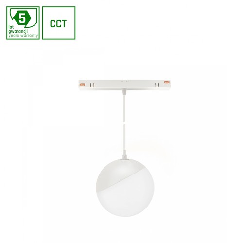 5W dimbaar SHIFT Smart Globe P hangende bol railverlichting Ø100 - 165°, CCT, wit, 81.5cm kabel, Zigbee