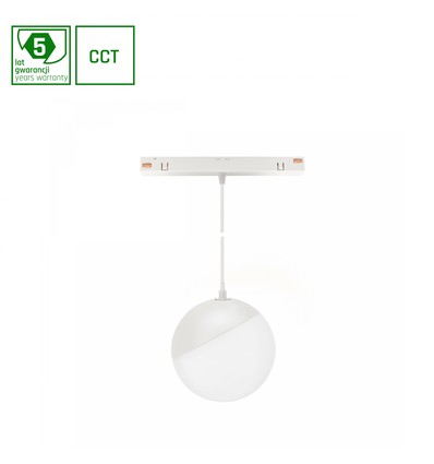 5W dimbaar SHIFT Smart Globe P hangende bol railverlichting Ø100 - 165°, CCT, wit, 81.5cm kabel, Zigbee