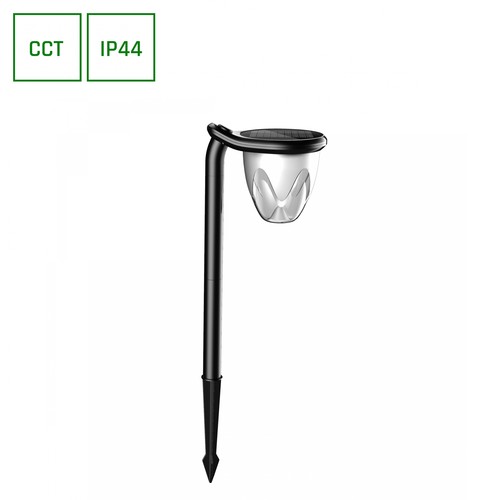 1W Solara Brilo solar LED lamp, 3-in-1 - 3.7V, 100lm, CCT, tafellamp, wandlamp en grondspies, IP44, zwart