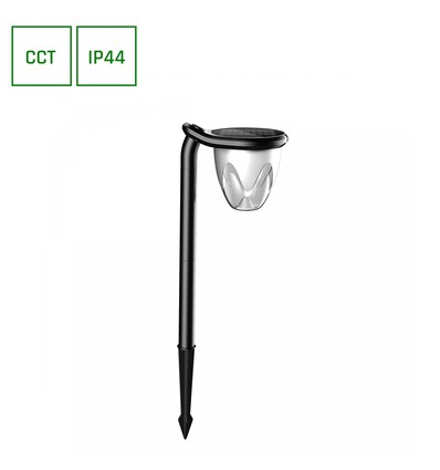 1W Solara Brilo solar LED lamp, 3-in-1 - 3.7V, 100lm, CCT, tafellamp, wandlamp en grondspies, IP44, zwart