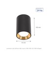 CHLOE mini P20 rond - zonder lichtbron, behuizing zwart, ring goud, rand zwart