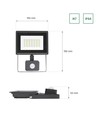 30W LED breedstraler met sensor - 6000K (Koud wit), zwart