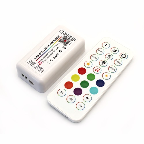 RGB+WW Wifi-controller met afstandsbediening - Tuya/Smart Life, Google Home, Alexa en smartphones, 12V (288W), 24V (576W)