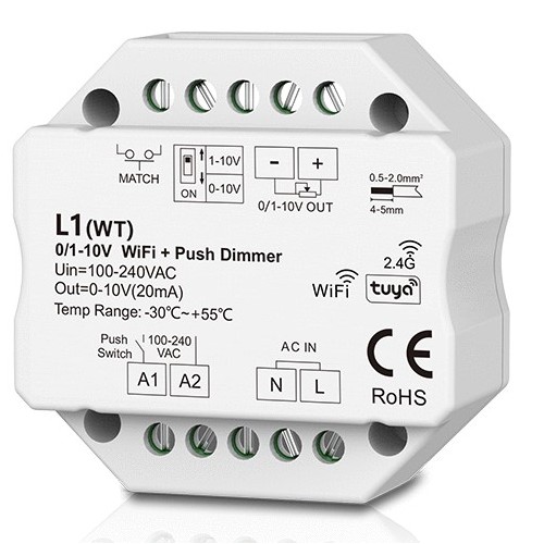 LEDlife rWave 1-10V Wifi inbouwdimmer - Tuya/Smart Life, RF, drukdim, LED dimmer, voor inbouw