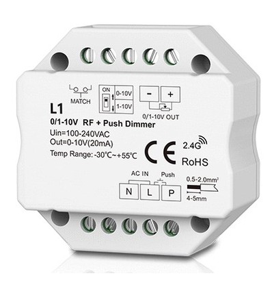 LEDlife rWave 1-10V inbouwdimmer - RF, push-dim, LED dimmer, voor inbouw
