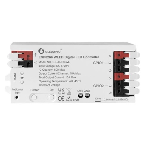 Gledopto RGBIC Wifi-controller - 12V/24V, 12V (180W) 24V (360W)