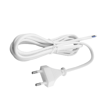 150cm stroomkabel, 250V - IP20 binnenshuis, Wit, Eurostekker en gestripte draden, 6A
