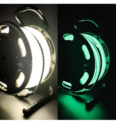 25m Zelflichtgevende werklamp 230V LED-strip op haspel - IP67, 180 LED/m, 11W/m, 1000 lm/m, 4000K