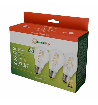 3 stuks E27 7W LED lamp - GLS, filament, 770lm, warm wit, 3-pack