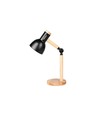Tafellamp van zwart metaal en hout - 1,5 meter snoer, E27 fitting, zonder lichtbron
