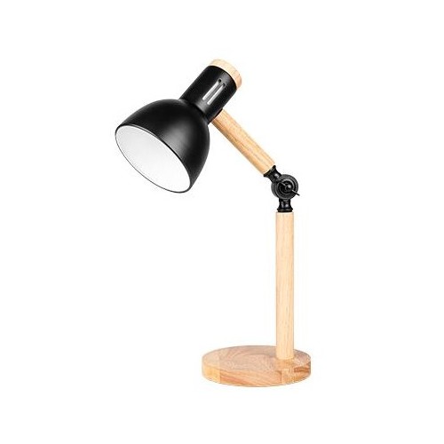 Tafellamp van zwart metaal en hout - 1,5 meter snoer, E27 fitting, zonder lichtbron