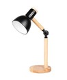 Tafellamp van zwart metaal en hout - 1,5 meter snoer, E27 fitting, zonder lichtbron