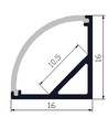 Alu hoekprofiel 16x16 voor LED strip - 1 meter, incl. melkwitte cover, clips en eindkappen, geanodiseerd