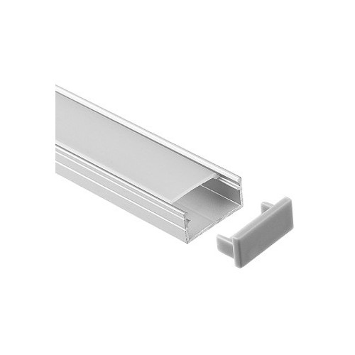 Alu profiel 18x8 voor IP65 en IP68 LED strip - 1m, incl. melkwitte cover, clips en eindkappen, geanodiseerd