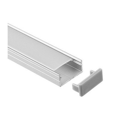 Alu profiel 18x8 voor IP65 en IP68 LED strip - 1m, incl. melkwitte cover, clips en eindkappen, geanodiseerd