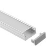 Alu profiel 18x8 voor IP65 en IP68 LED strip - 1m, incl. melkwitte cover, clips en eindkappen, geanodiseerd