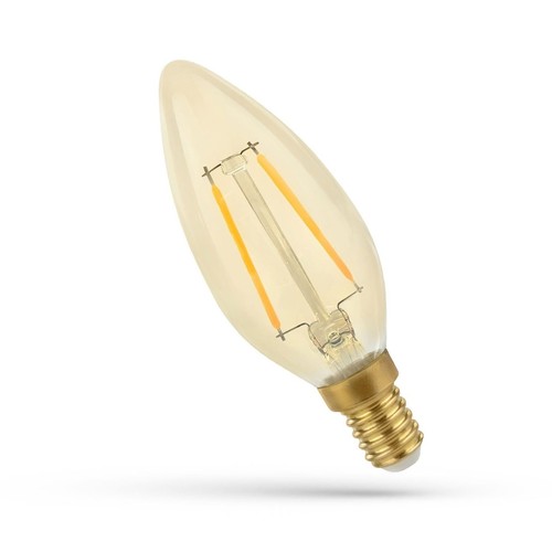 E14 2W LED-kaarslamp - C35, filament, amberkleurig glas, extra warm