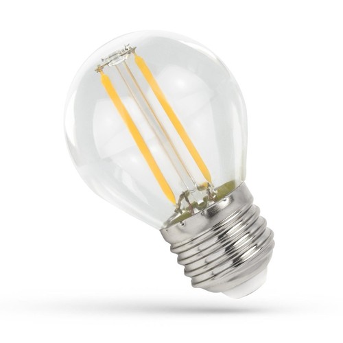 E27 1W LED kogellamp - G45, filament, helder glas