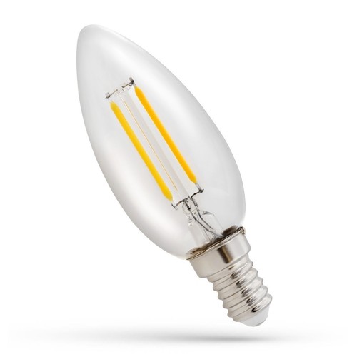 E14 1W LED kaarslamp - C35, filament, helder glas
