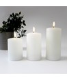 LED Stompkaarsen, 3 stuks, vlameffect, wit - Incl afstandsbediening en timer, 10/12,5/15cm hoog, Ø7,5cm, echte was