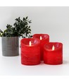 LED Stompkaarsen Ø10cm, 3 stuks, bewegende vlam, rood - Incl. afstandsbediening en timer, 10/12,5/15cm hoog, echte was