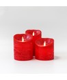 LED Stompkaarsen Ø10cm, 3 stuks, bewegende vlam, rood - Incl. afstandsbediening en timer, 10/12,5/15cm hoog, echte was