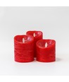 LED Stompkaarsen Ø10cm, 3 stuks, bewegende vlam, rood - Incl. afstandsbediening en timer, 10/12,5/15cm hoog, echte was