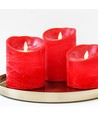 LED Stompkaarsen Ø10cm, 3 stuks, bewegende vlam, rood - Incl. afstandsbediening en timer, 10/12,5/15cm hoog, echte was