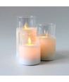 LED Stompkaarsen set in glas Ø7,5cm, 3 stuks, bewegende vlam - Incl. afstandsbediening en timer, 10/12,5/15cm hoog, echte was