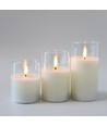 LED Stompkaarsen set in glas Ø7,5cm, 3 stuks, vlameffect - Incl. afstandsbediening en timer, 10/12,5/15cm hoog, echte was