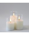 LED Stompkaarsen set in glas Ø7,5cm, 3 stuks, vlameffect - Incl. afstandsbediening en timer, 10/12,5/15cm hoog, echte was