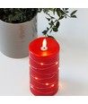 LED Stompkaars met lichtsnoer, 15cm hoog, vlameffect - Ø7,5cm, werkt m. afstandsbediening, echte was, rood
