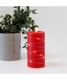 LED Stompkaars met lichtsnoer, 15cm hoog, vlameffect - Ø7,5cm, werkt m. afstandsbediening, echte was, rood