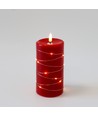 LED Stompkaars met lichtsnoer, 15cm hoog, vlameffect - Ø7,5cm, werkt m. afstandsbediening, echte was, rood