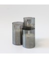 LED Stompkaarsen set in rookglas Ø7,5cm, 3 stuks, vlameffect - Incl. afstandsbediening en timer, 10/12,5/15cm hoog, echte was